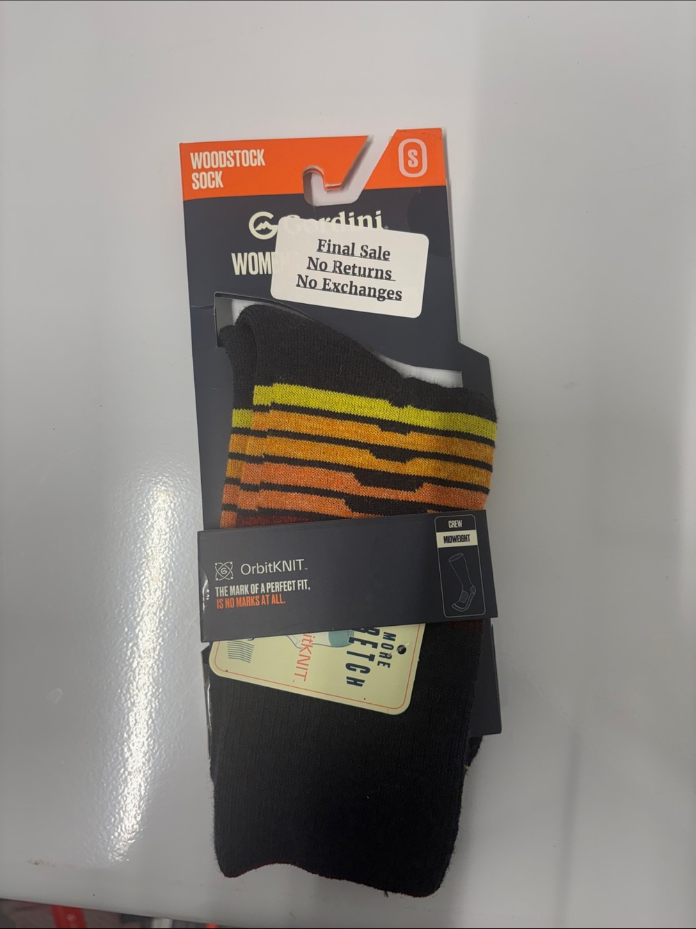 Gordini men’s Woodstock midweight crew sock size small NWT